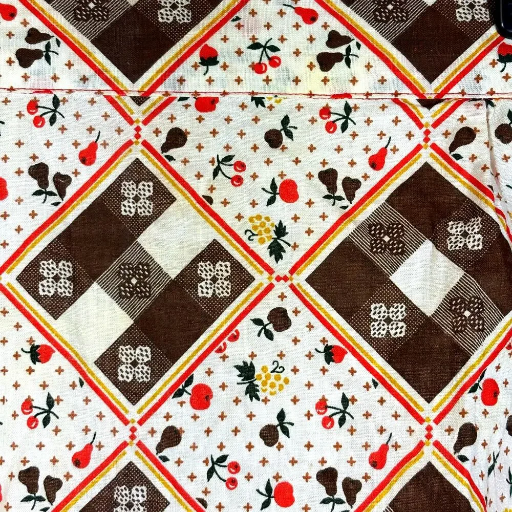 Brown White Fruit Apron Vintage Large Pockets Handmade Picnic Small Child Size